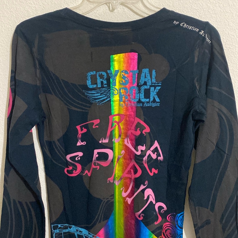 CHRISTIAN AUDIGIER Crystal Rock 60's Style Cotton Tunic Top w Rhinestones Size M - Picture 4 of 8